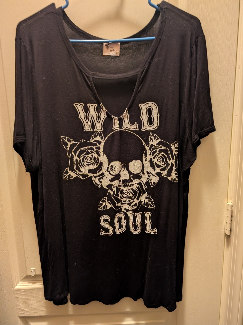 Wild Soul Black Graphic Tee with Skull & Roses 3x